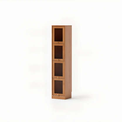 Modern Brown Vertical Tall Narrow Bookcase — Cherry Wood