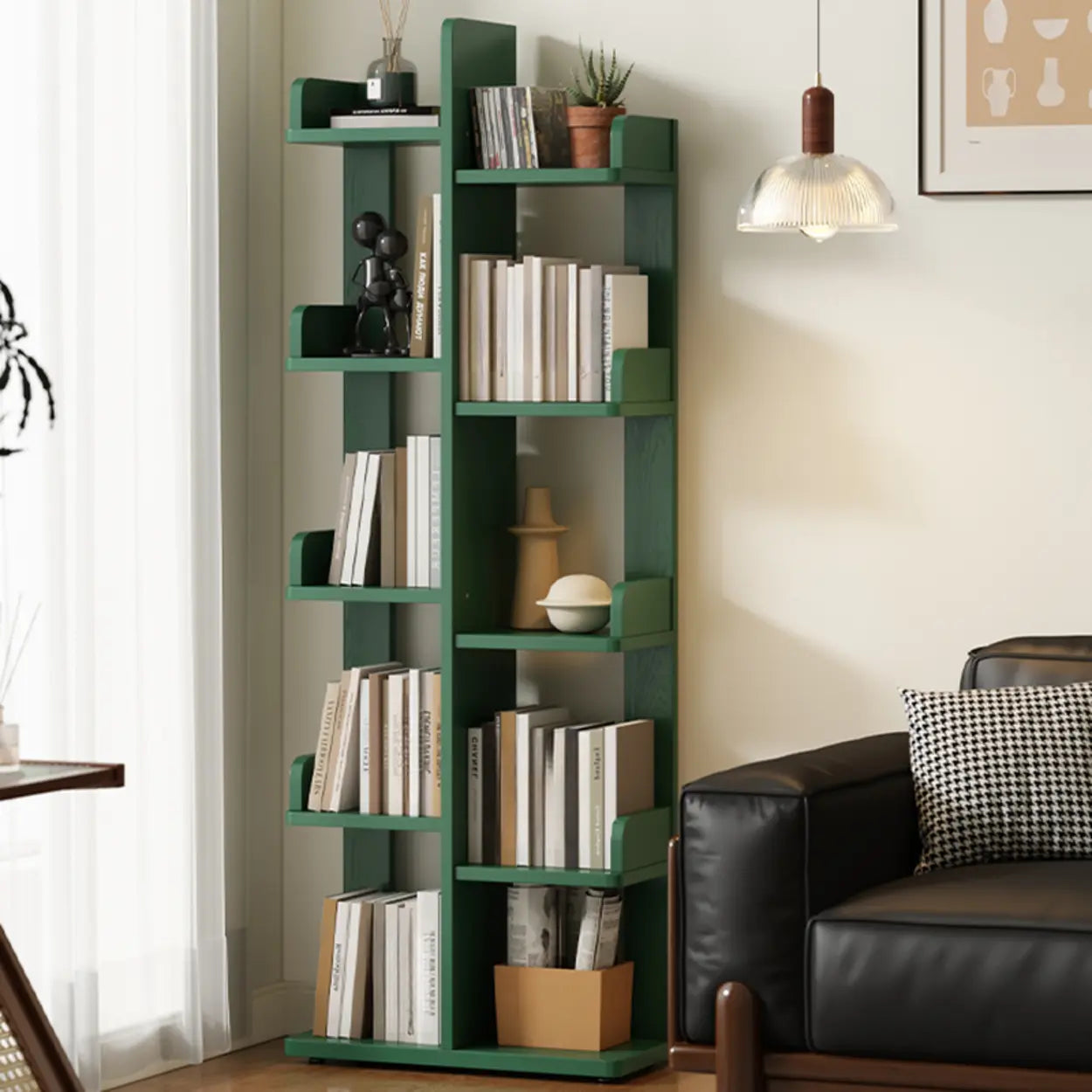 Modern Tree Tiered Wood Corner Bookshelf — Black