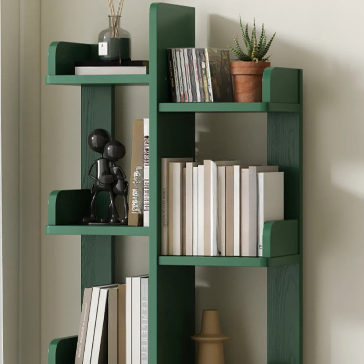 Modern Tree Tiered Wood Corner Bookshelf — Green