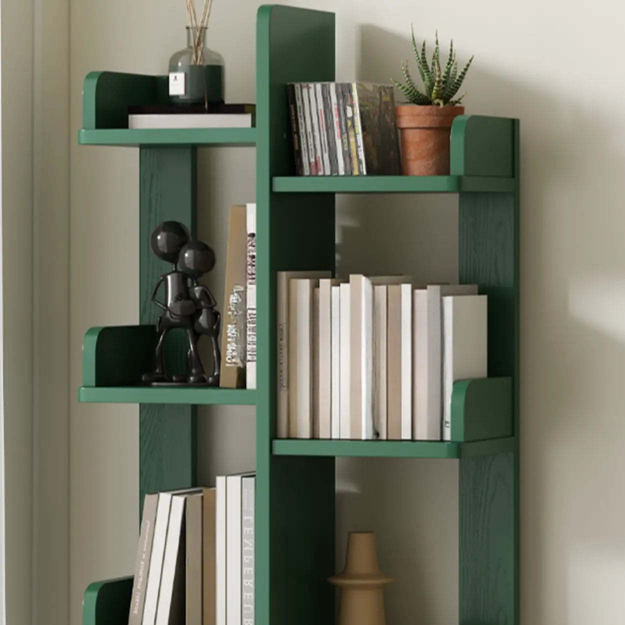 Modern Tree Tiered Wood Corner Bookshelf — Green