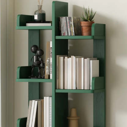 Modern Tree Tiered Wood Corner Bookshelf — Green