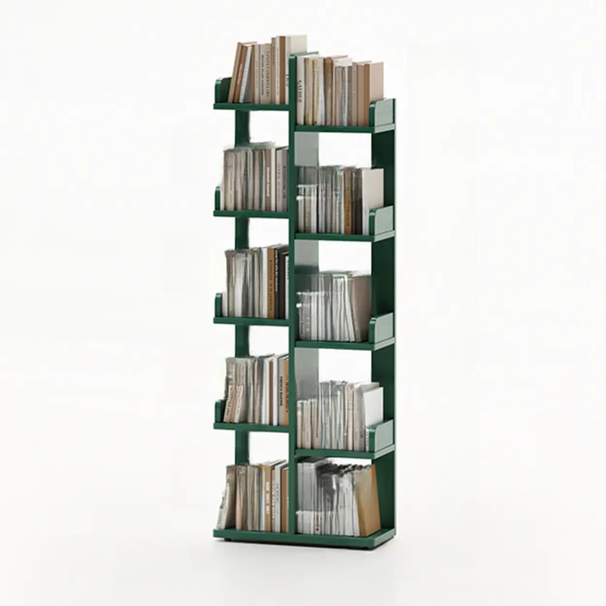 Modern Tree Tiered Wood Corner Bookshelf — Green