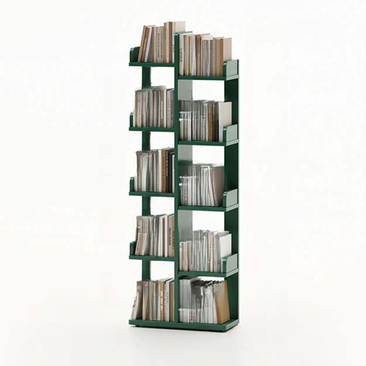 Modern Tree Tiered Wood Corner Bookshelf — Green