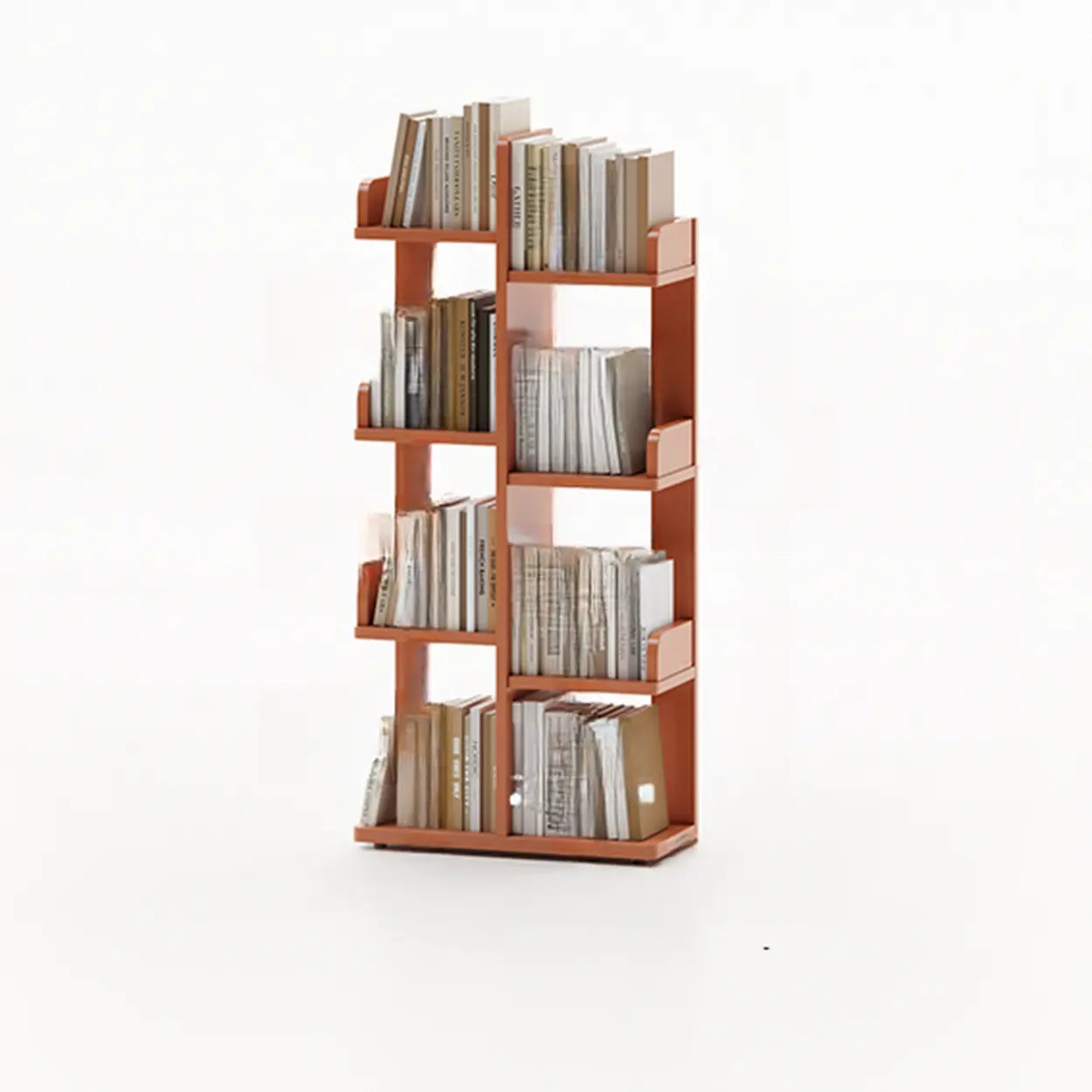 Modern Tree Tiered Wood Corner Bookshelf — Orange