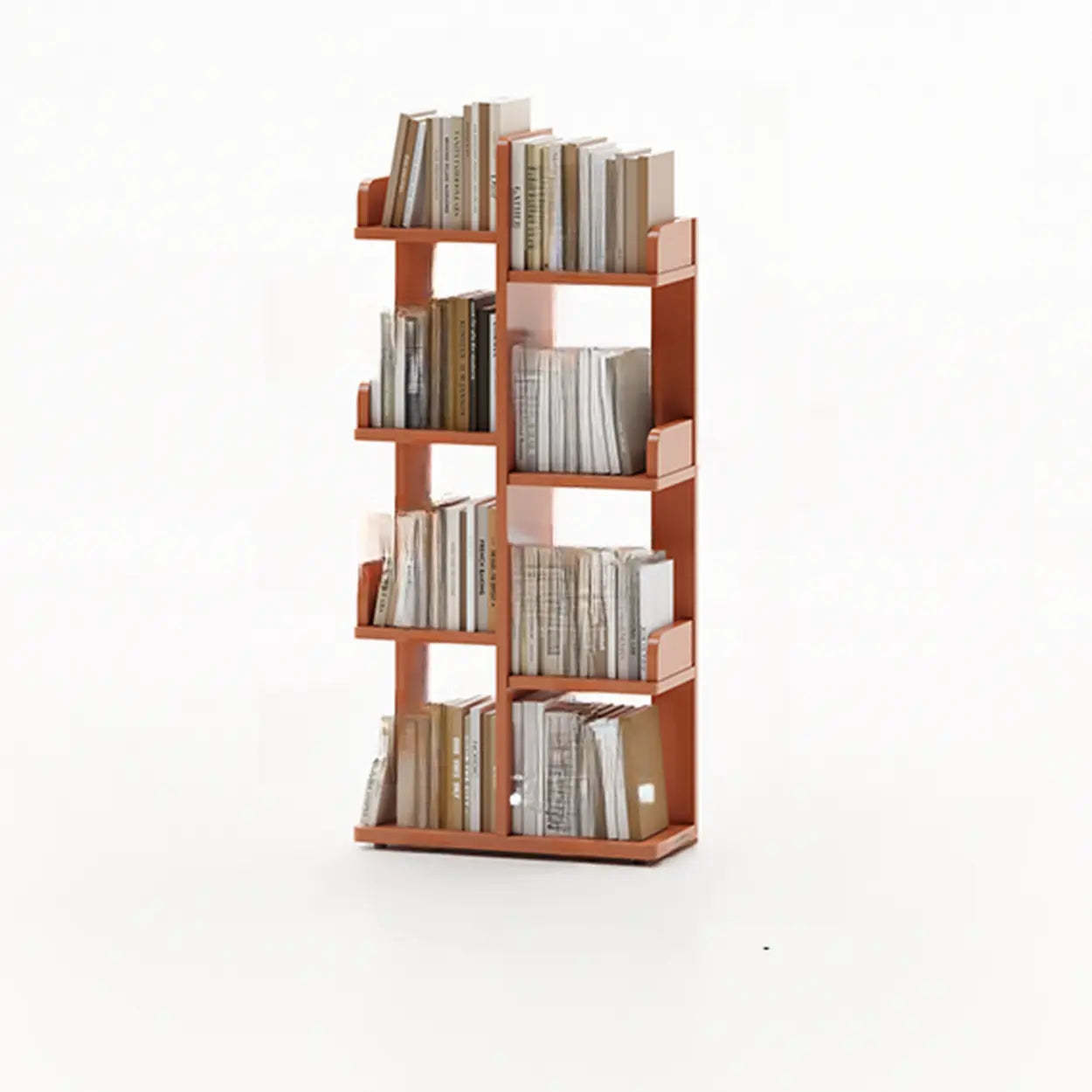Modern Tree Tiered Wood Corner Bookshelf — Orange