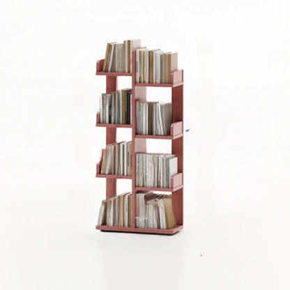 Modern Tree Tiered Wood Corner Bookshelf — Orange
