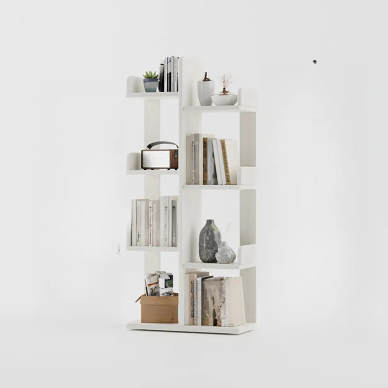 Modern Tree Tiered Wood Corner Bookshelf