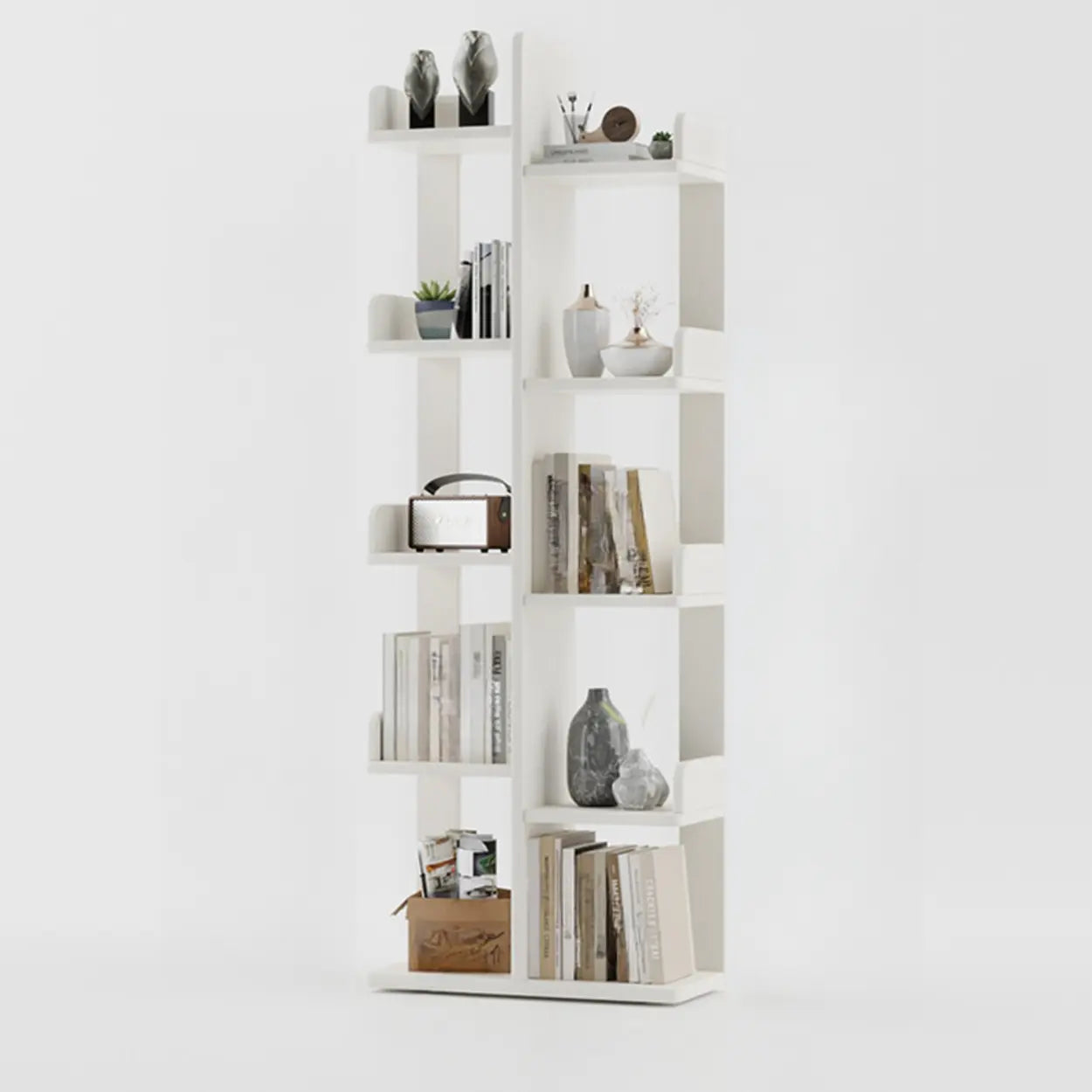 Modern Tree Tiered Wood Corner Bookshelf