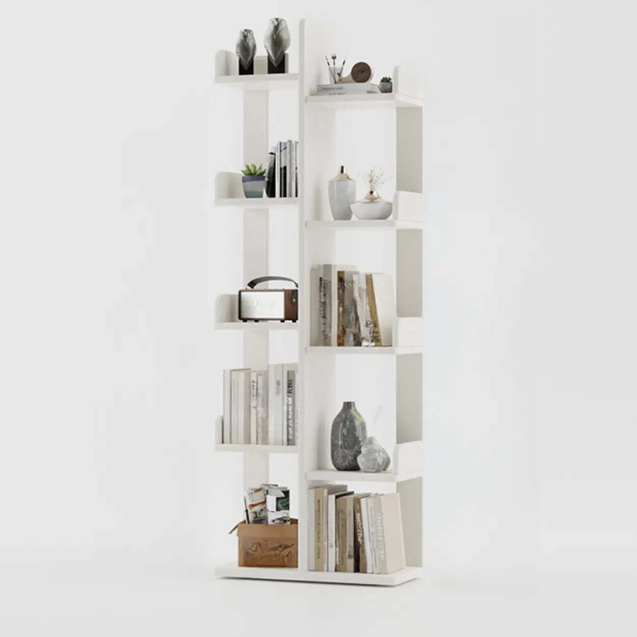 Modern Tree Tiered Wood Corner Bookshelf