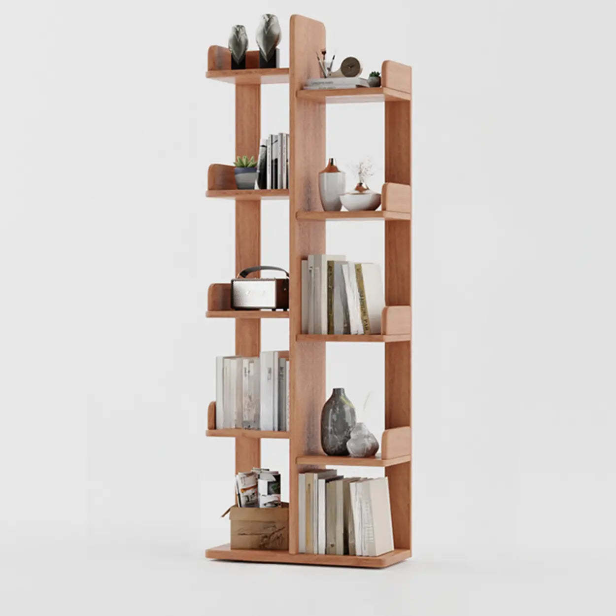 Modern Tree Tiered Wood Corner Bookshelf