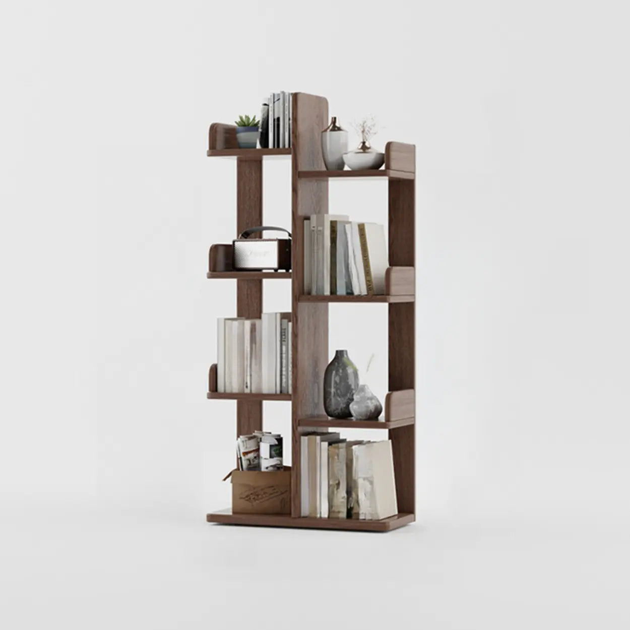 Modern Tree Tiered Wood Corner Bookshelf