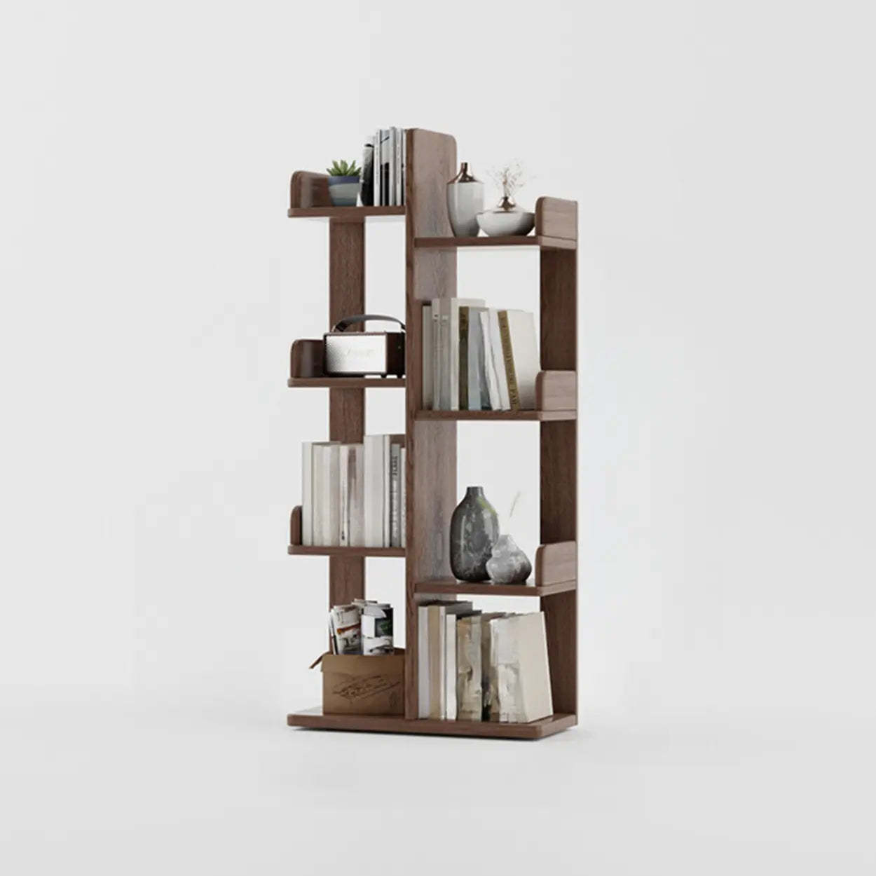 Modern Tree Tiered Wood Corner Bookshelf