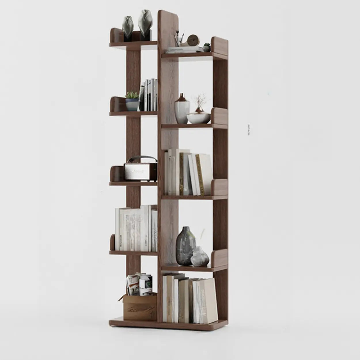 Modern Tree Tiered Wood Corner Bookshelf