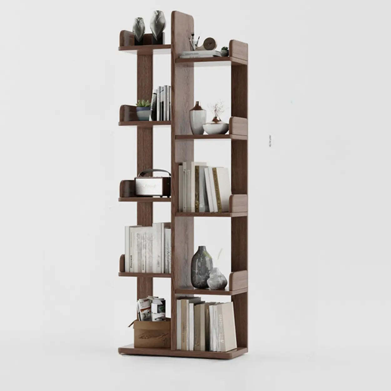 Modern Tree Tiered Wood Corner Bookshelf