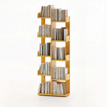 Modern Tree Tiered Wood Corner Bookshelf — Black