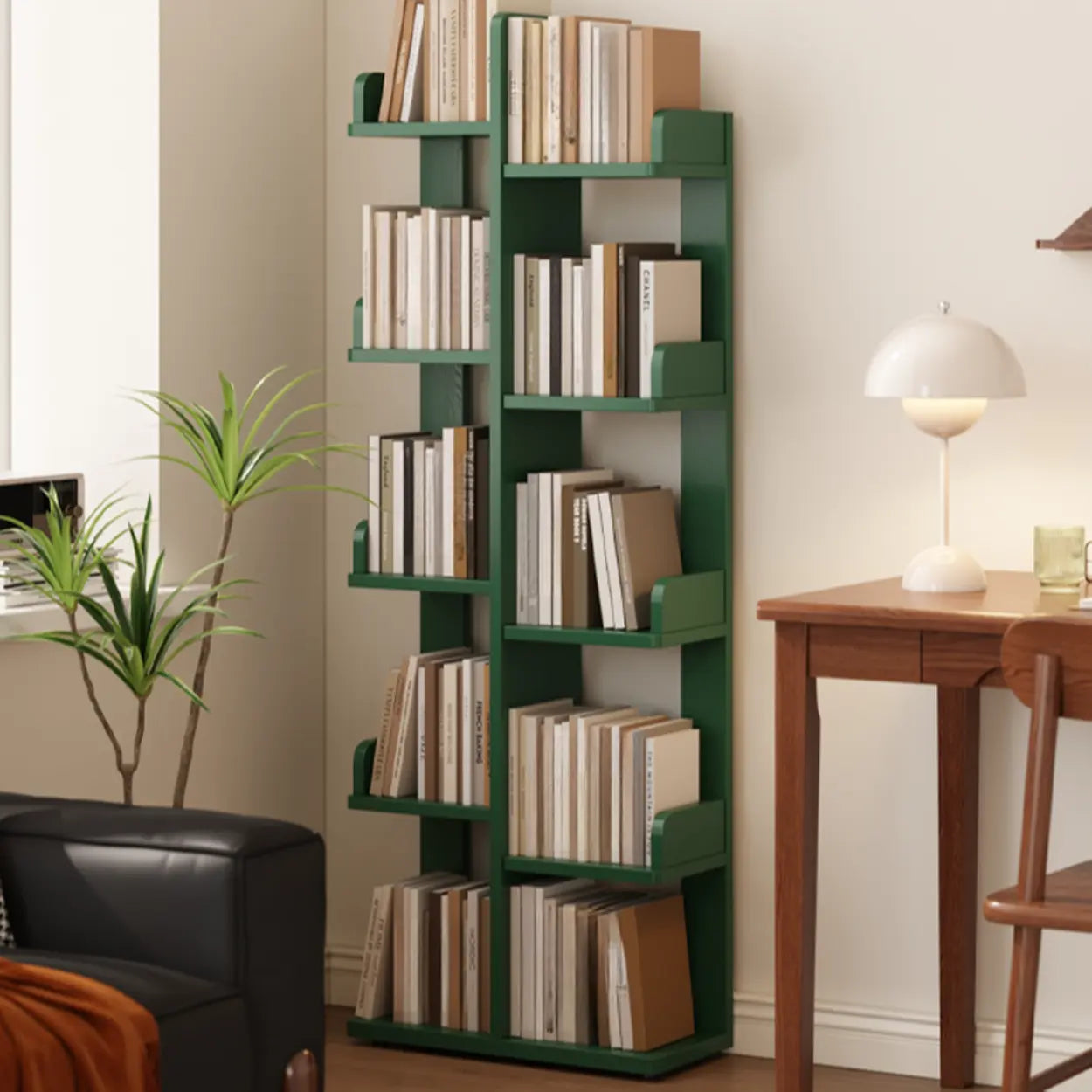 Modern Tree Tiered Wood Corner Bookshelf — White