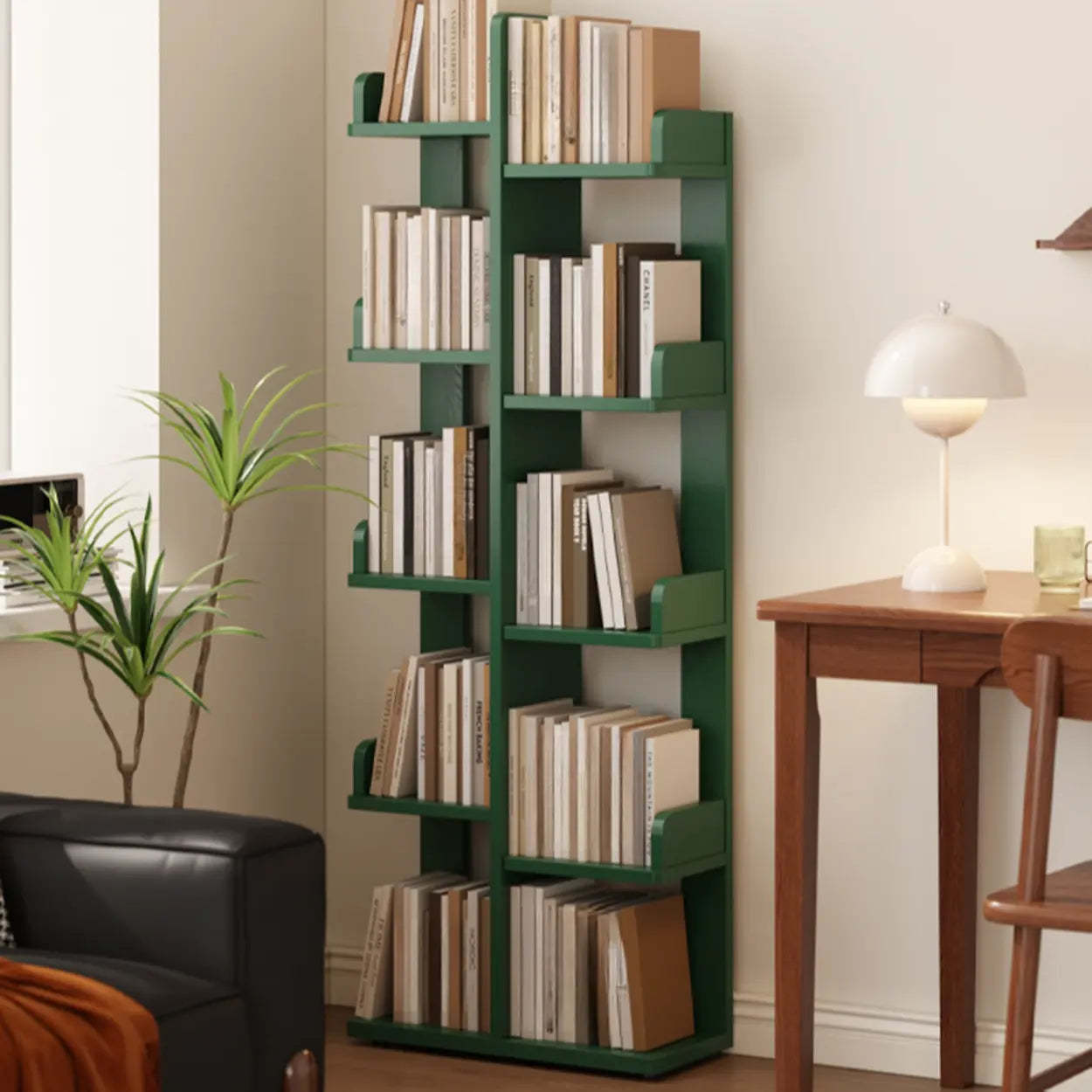 Modern Tree Tiered Wood Corner Bookshelf — White