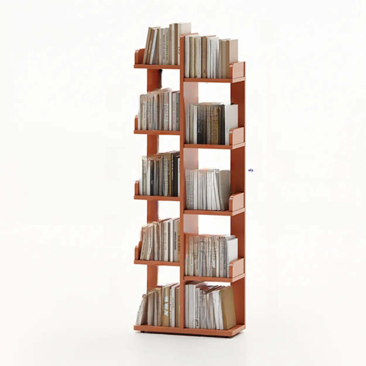 Modern Tree Tiered Wood Corner Bookshelf — Yellow