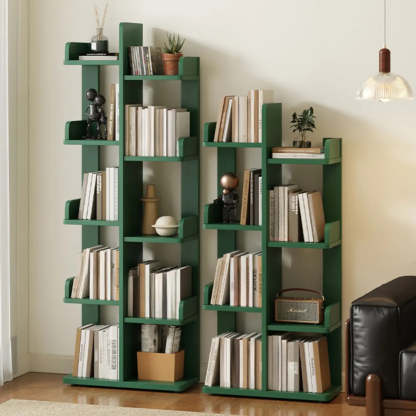 Modern Tree Tiered Wood Corner Bookshelf — Yellow