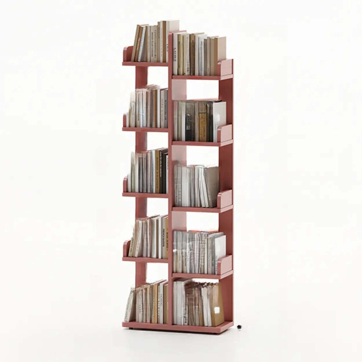 Modern Tree Tiered Wood Corner Bookshelf — Cherry Wood