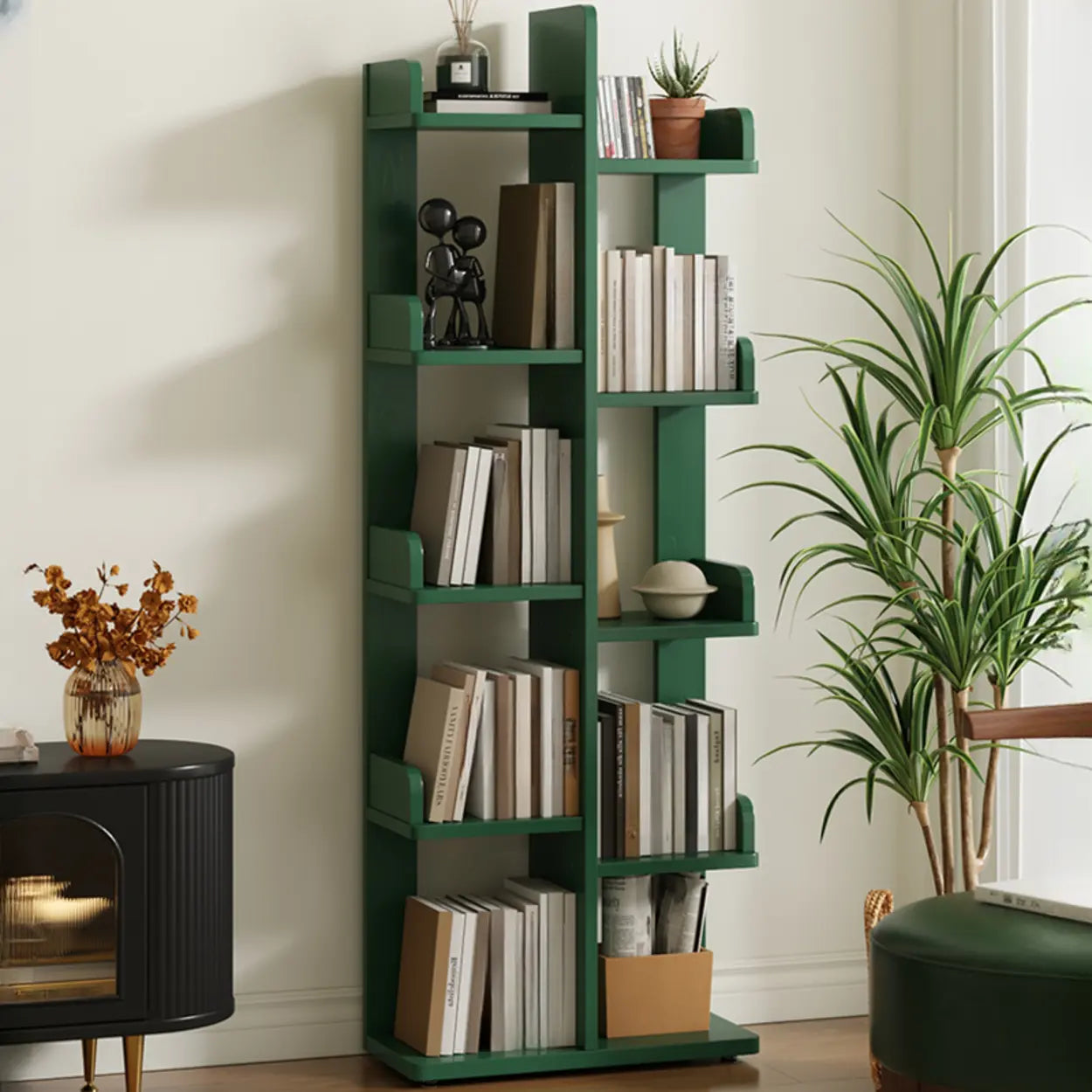 Modern Tree Tiered Wood Corner Bookshelf — Cherry Wood