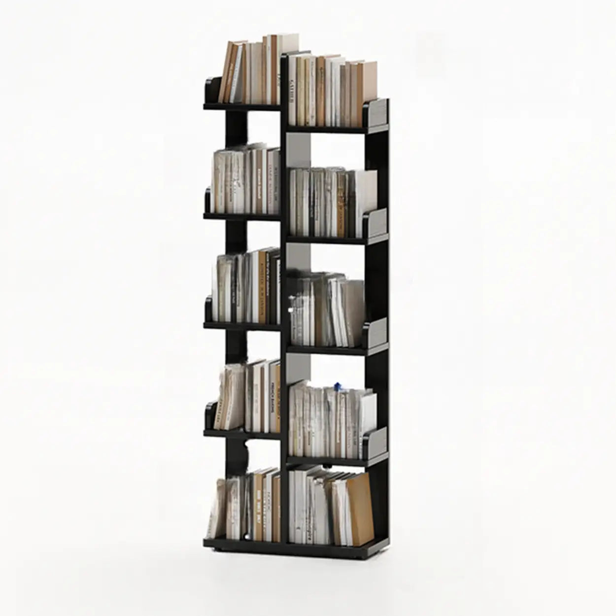 Modern Tree Tiered Wood Corner Bookshelf — Nut-Brown