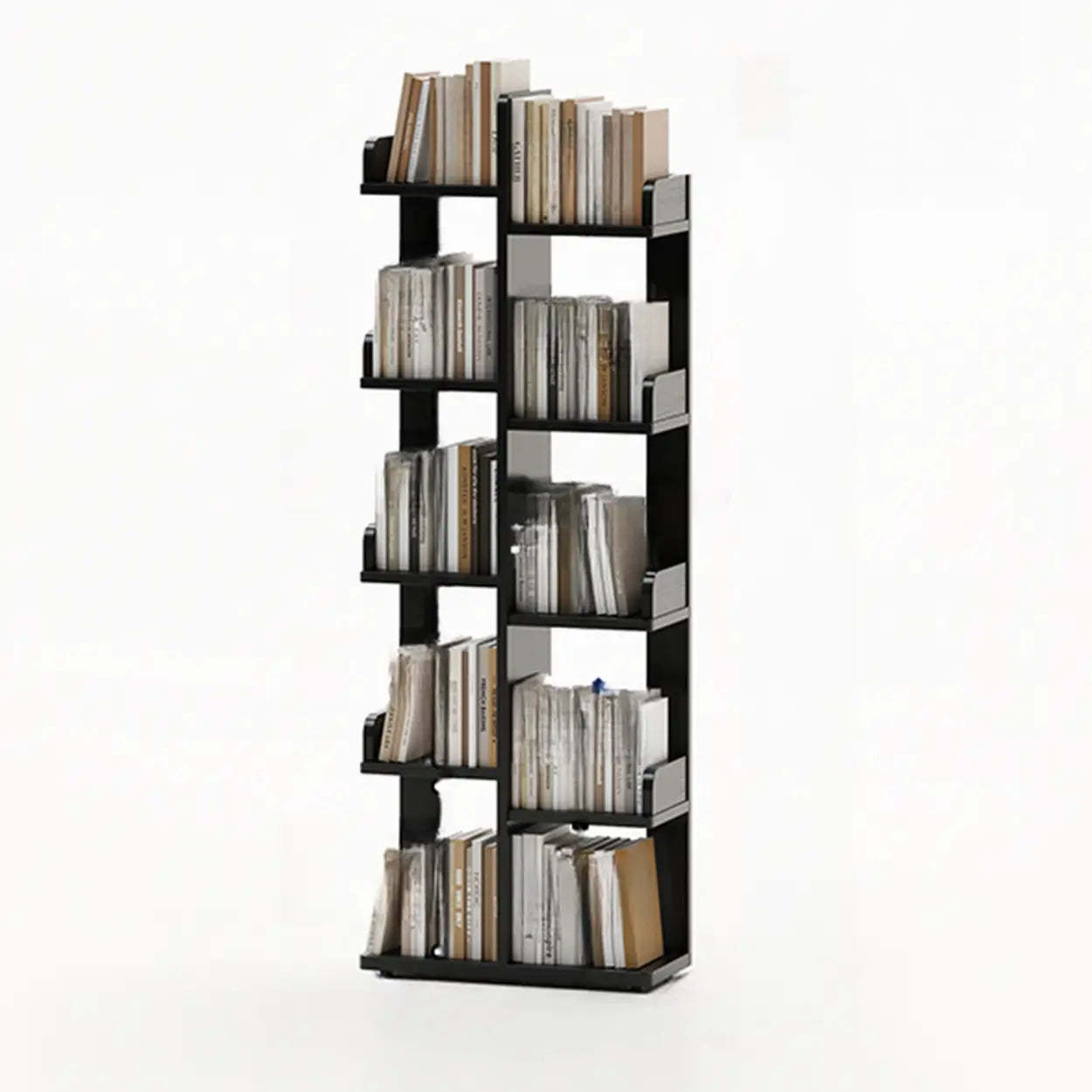 Modern Tree Tiered Wood Corner Bookshelf — Nut-Brown