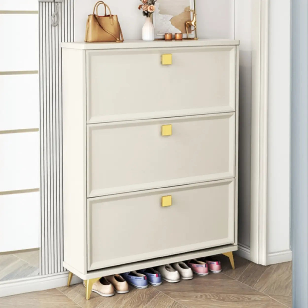 Modern White Wood Vertical Large Shoe Cabinet