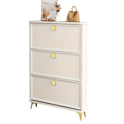 Modern White Wood Vertical Large Shoe Cabinet — 3 Doors