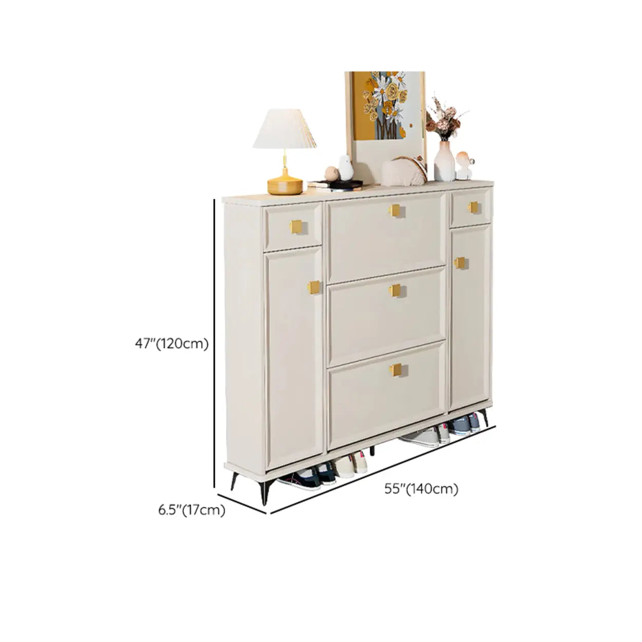Modern White Wood Vertical Large Shoe Cabinet