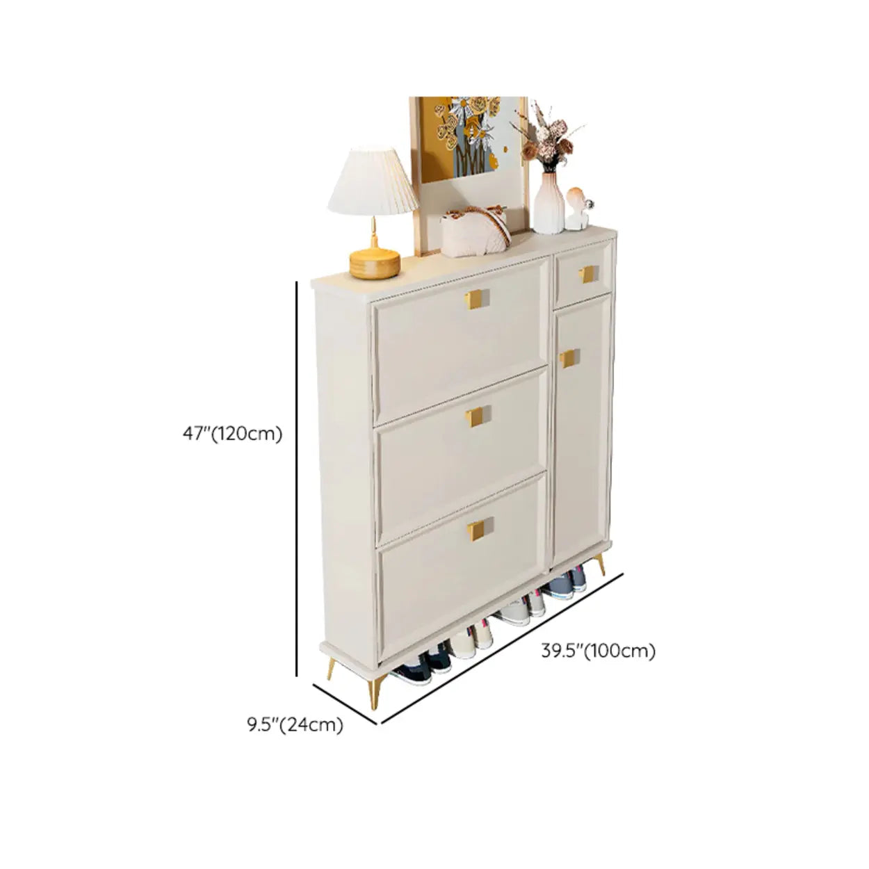 Modern White Wood Vertical Large Shoe Cabinet