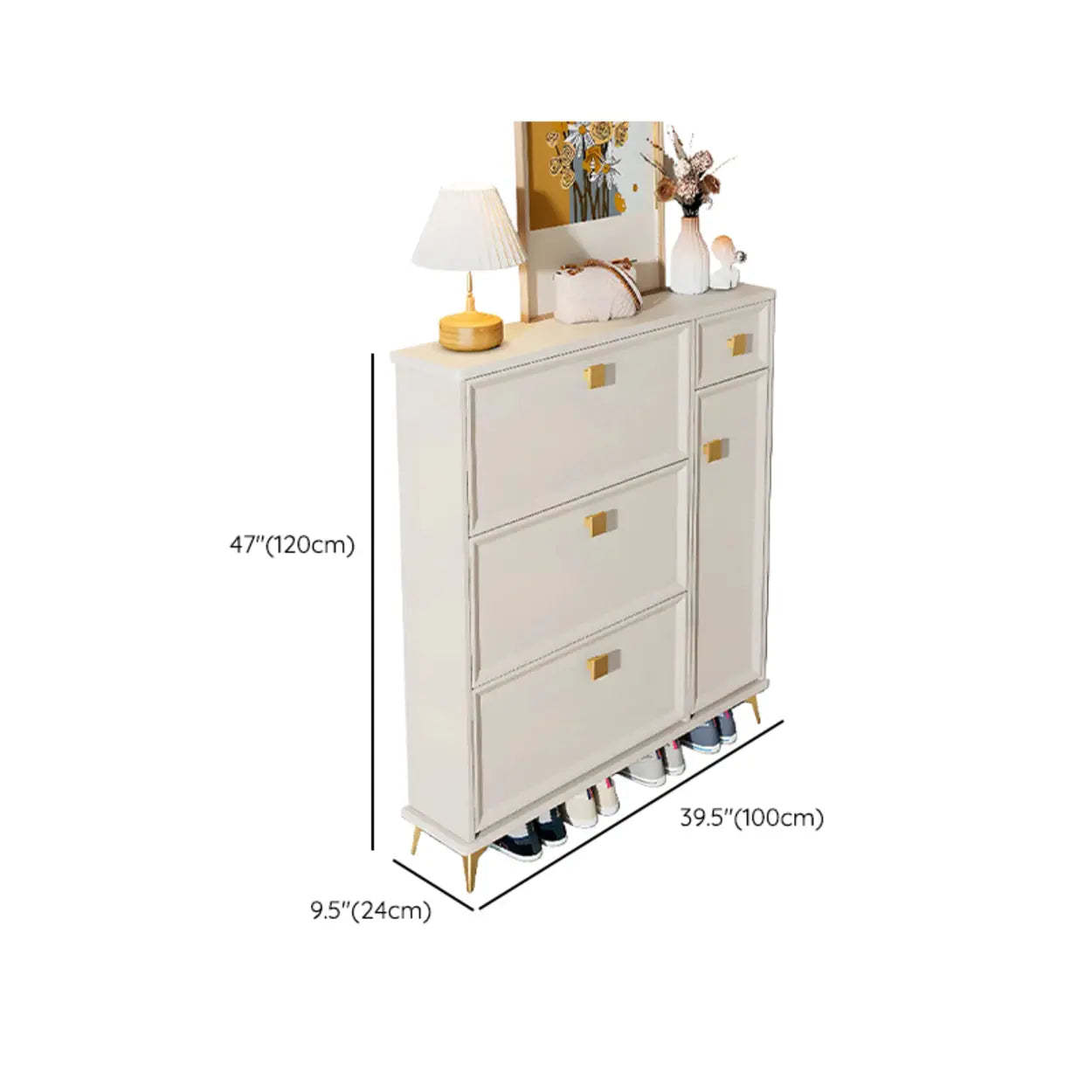 Modern White Wood Vertical Large Shoe Cabinet