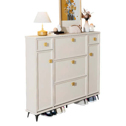 Modern White Wood Vertical Large Shoe Cabinet — 3 Doors