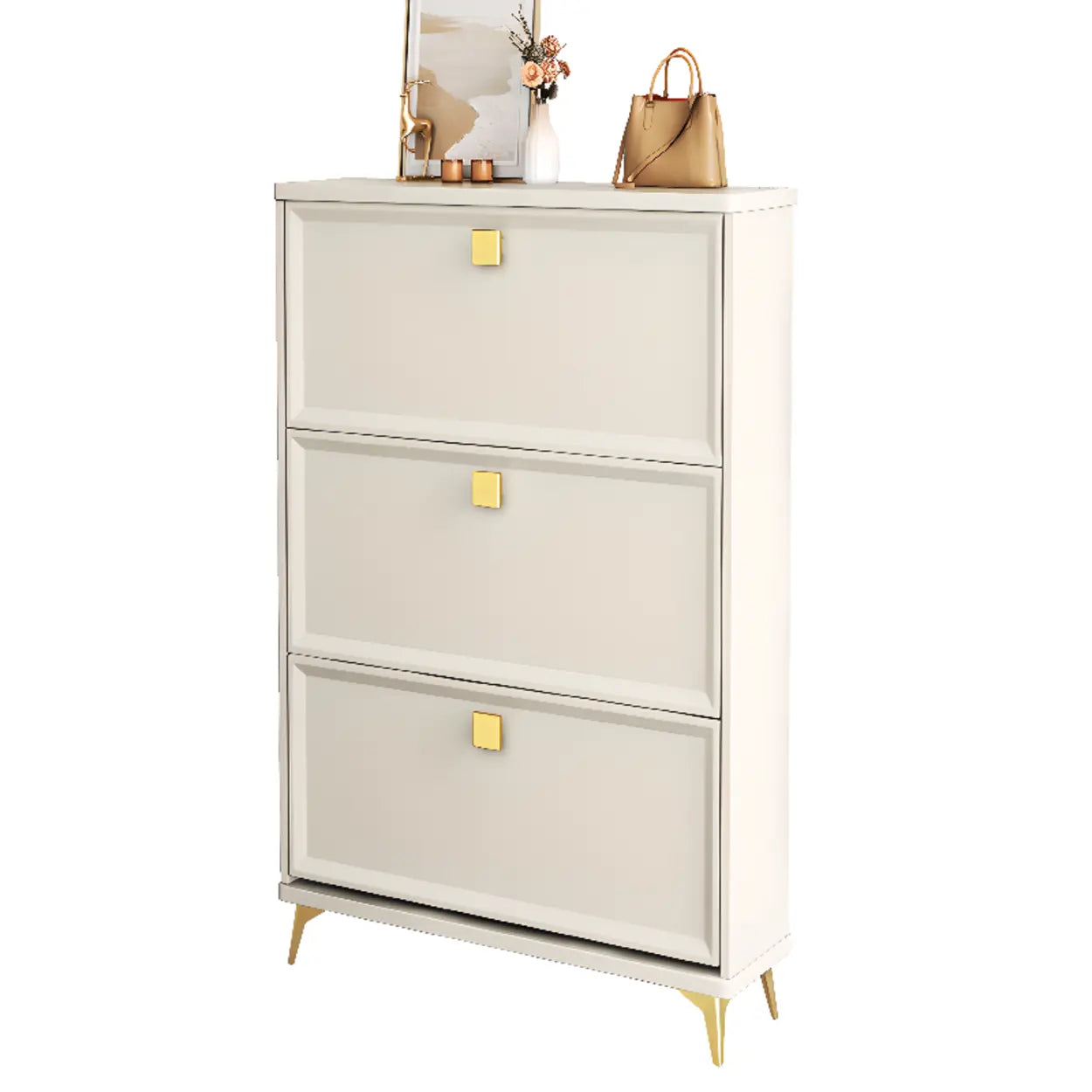 Modern White Wood Vertical Large Shoe Cabinet — Six Doors