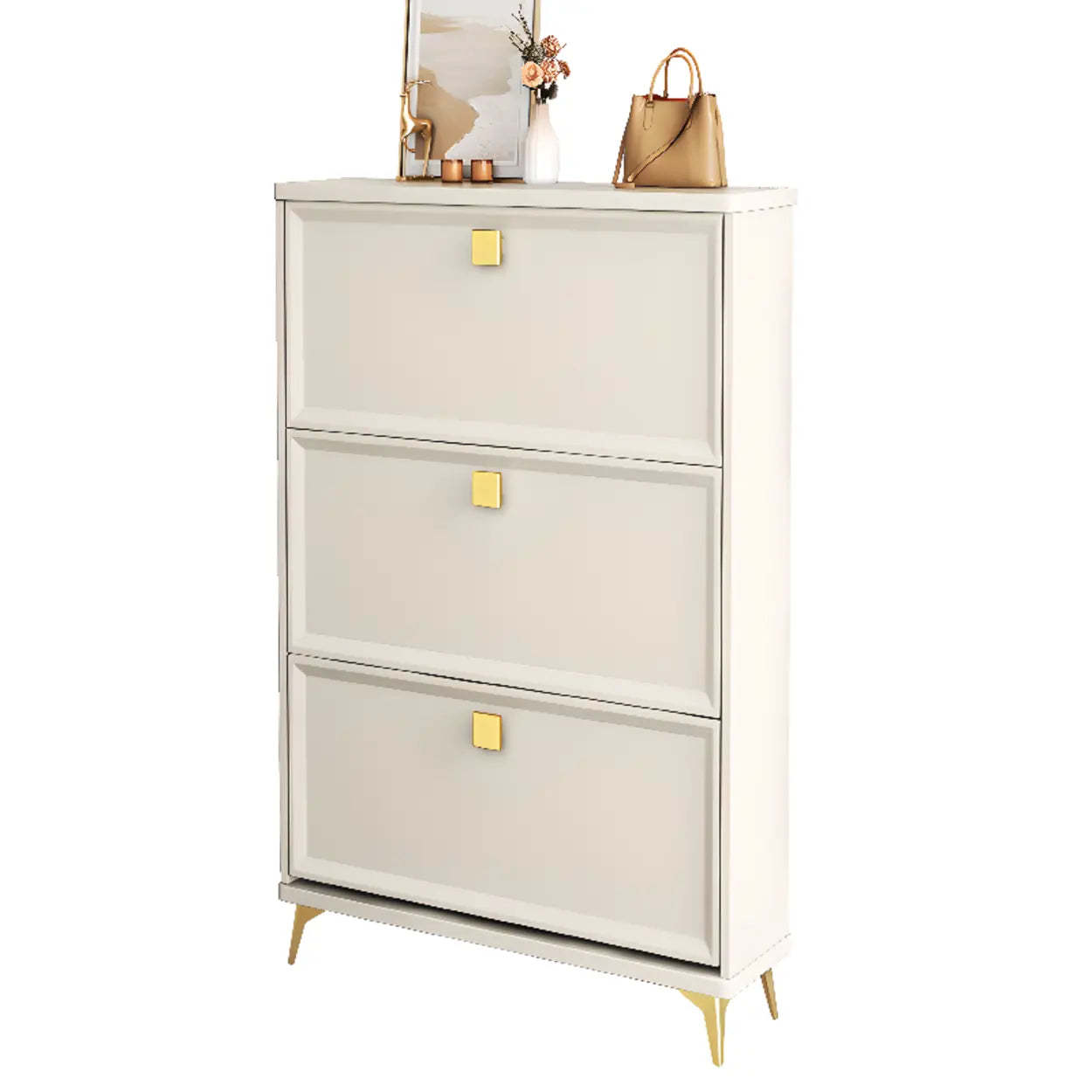 Modern White Wood Vertical Large Shoe Cabinet — Six Doors
