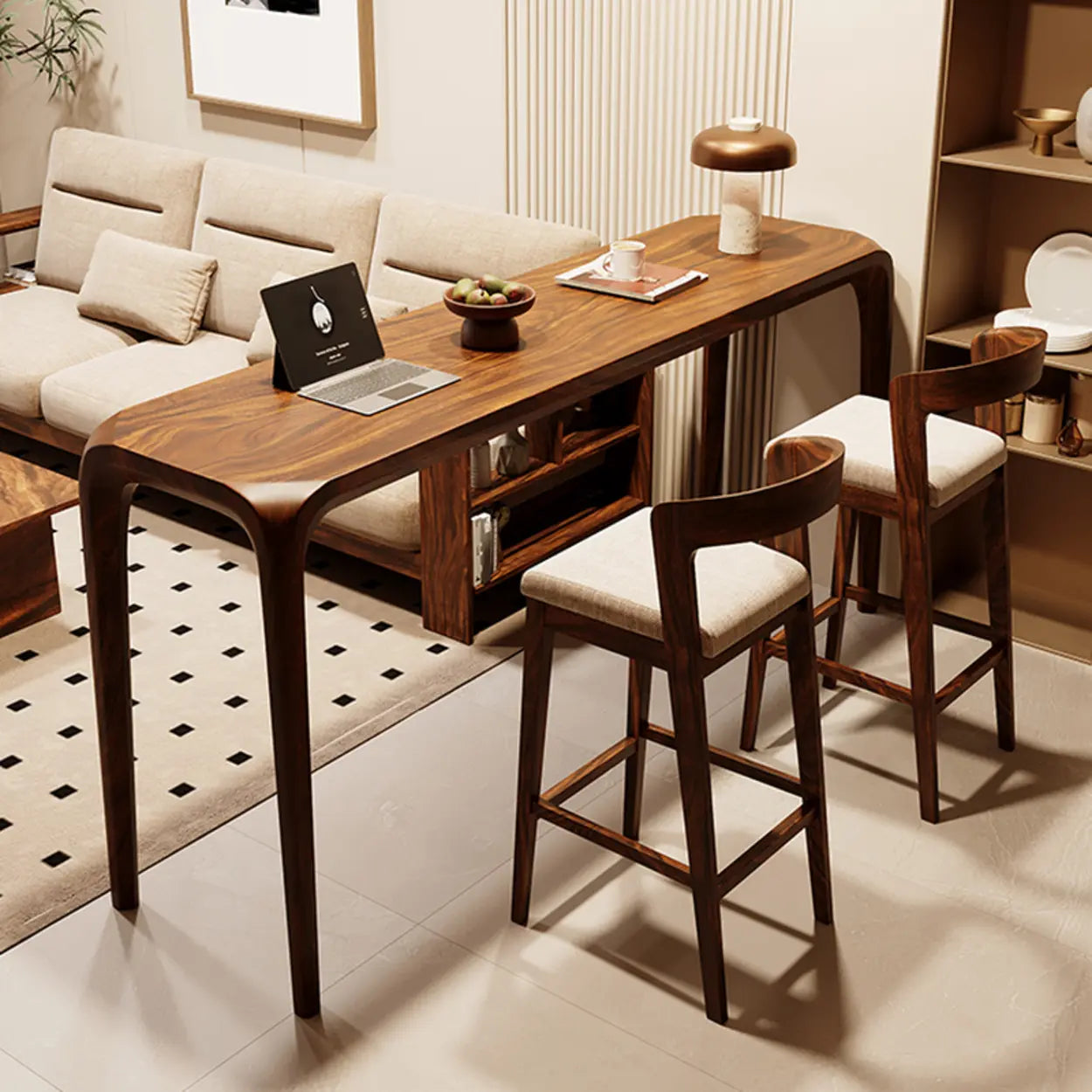 Rustic Scandinavian Slim Brown Wood Bar Table — Table Only