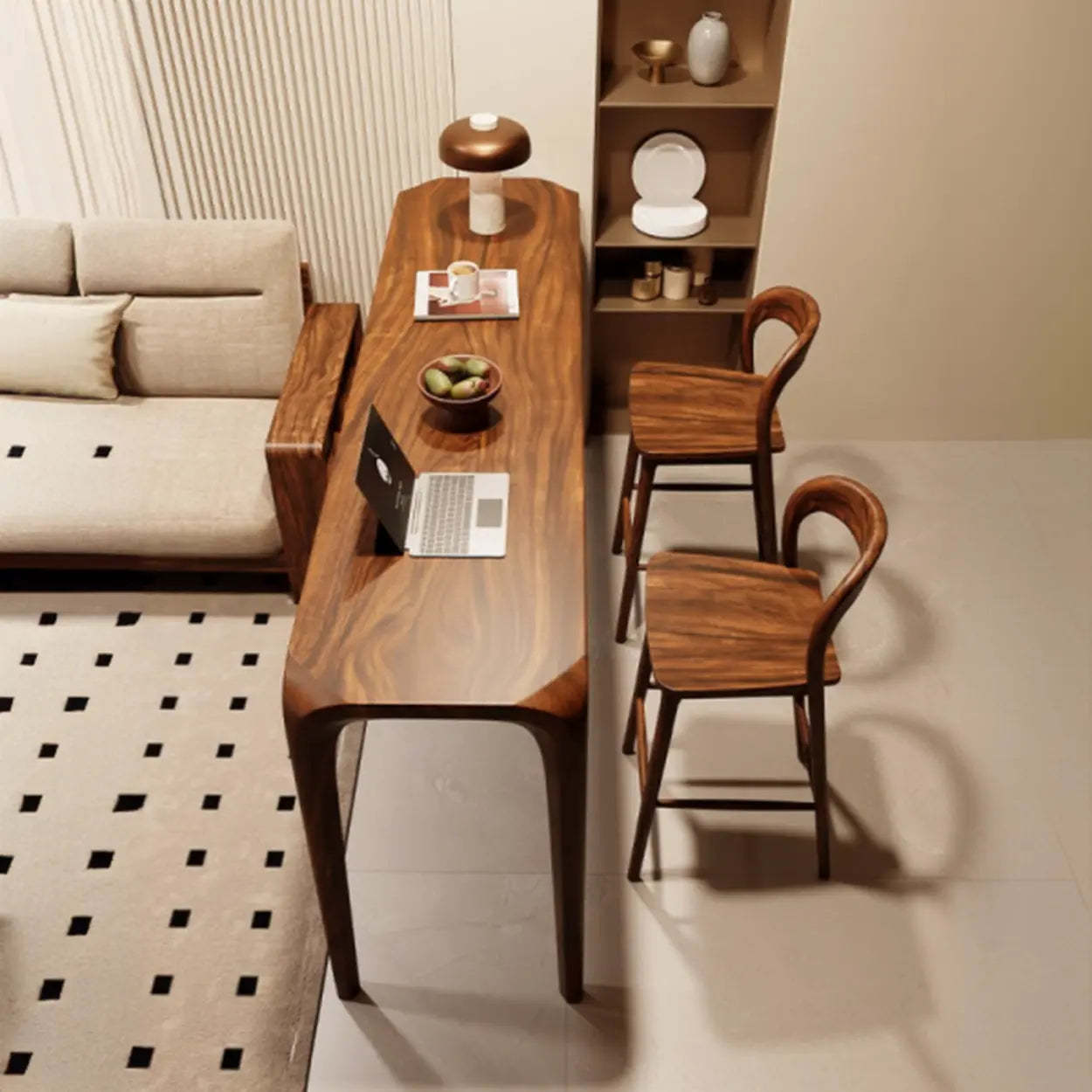 Rustic Scandinavian Slim Brown Wood Bar Table — Table Only