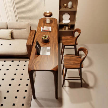 Rustic Scandinavian Slim Brown Wood Bar Table — Table Only