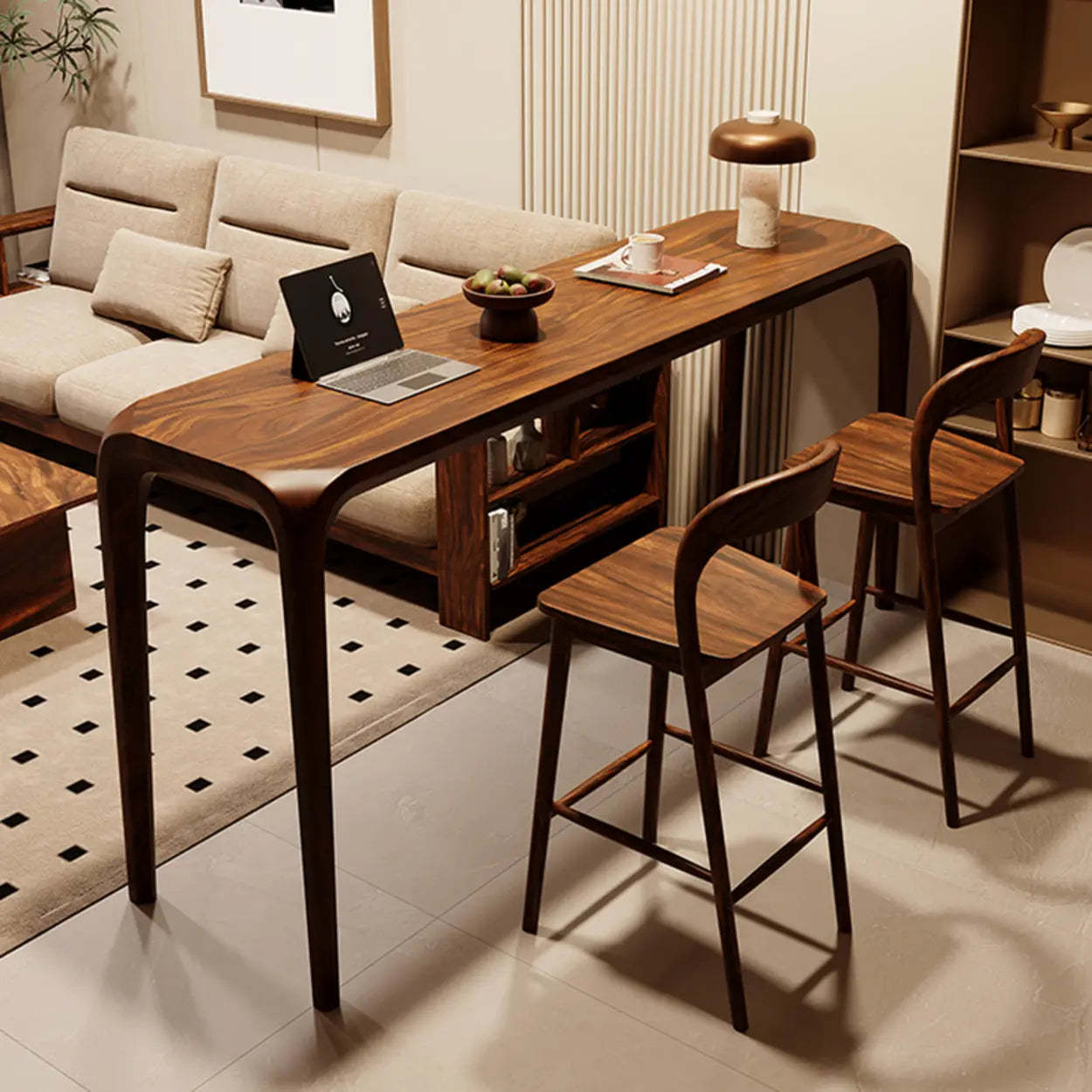 Rustic Scandinavian Slim Brown Wood Bar Table — Table Only