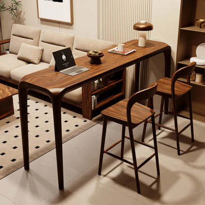Rustic Scandinavian Slim Brown Wood Bar Table — Table Only