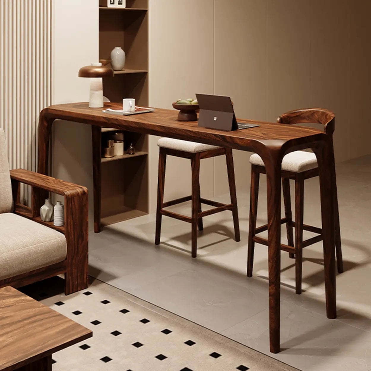 Rustic Scandinavian Slim Brown Wood Bar Table — Table Only