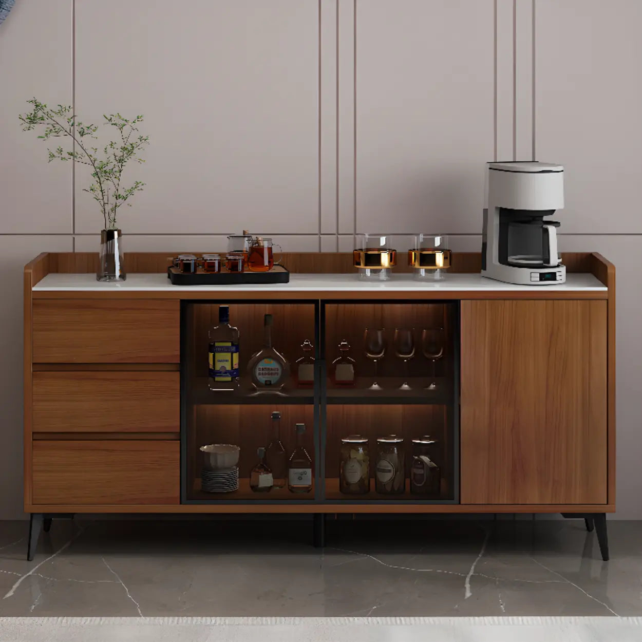 Modern Walnut Wood Large Wine Rack Cabinet
