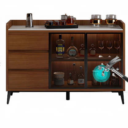 Modern Walnut Wood Large Wine Rack Cabinet — Khaki/White