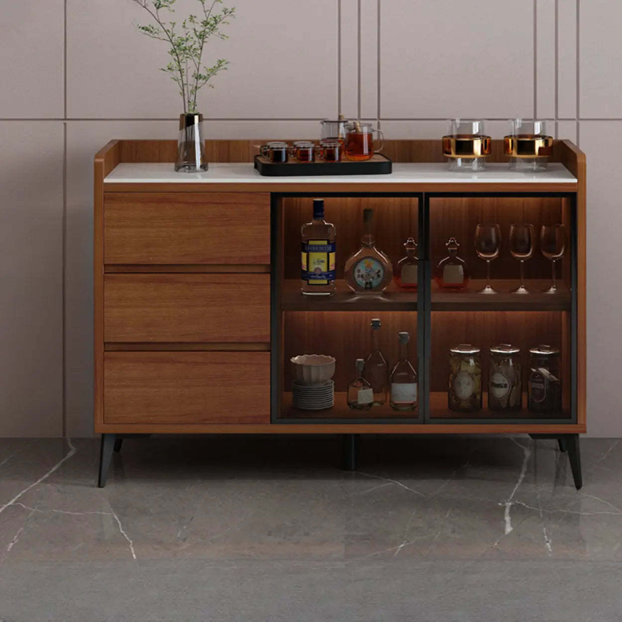 Storage wine wood wine cabinets for kitchen — 47" L x 16" W x 35" H / Walnut