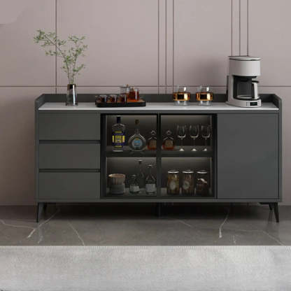 Modern Walnut Wood Large Wine Rack Cabinet — Gray/White