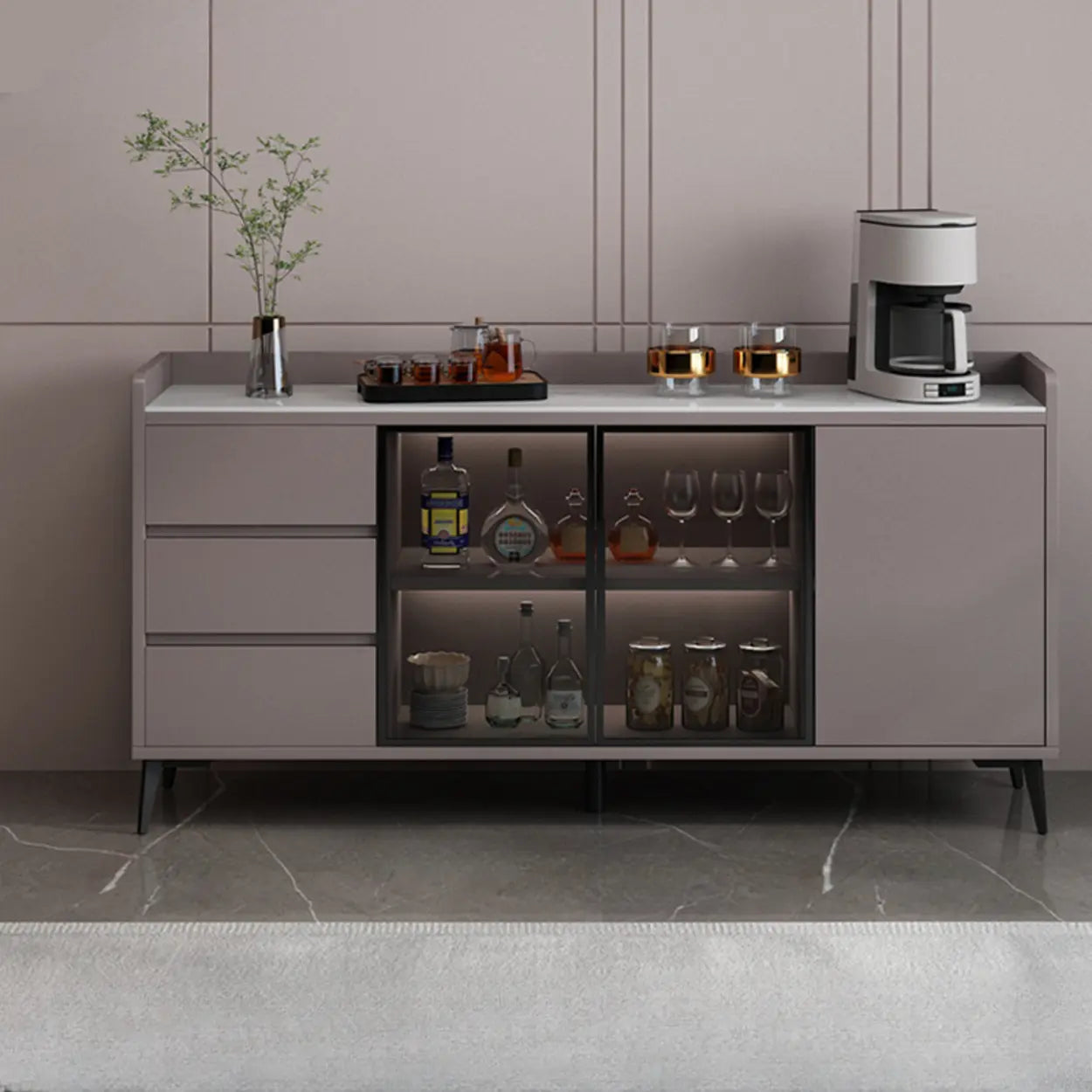 Modern Walnut Wood Large Wine Rack Cabinet — Walnut/White