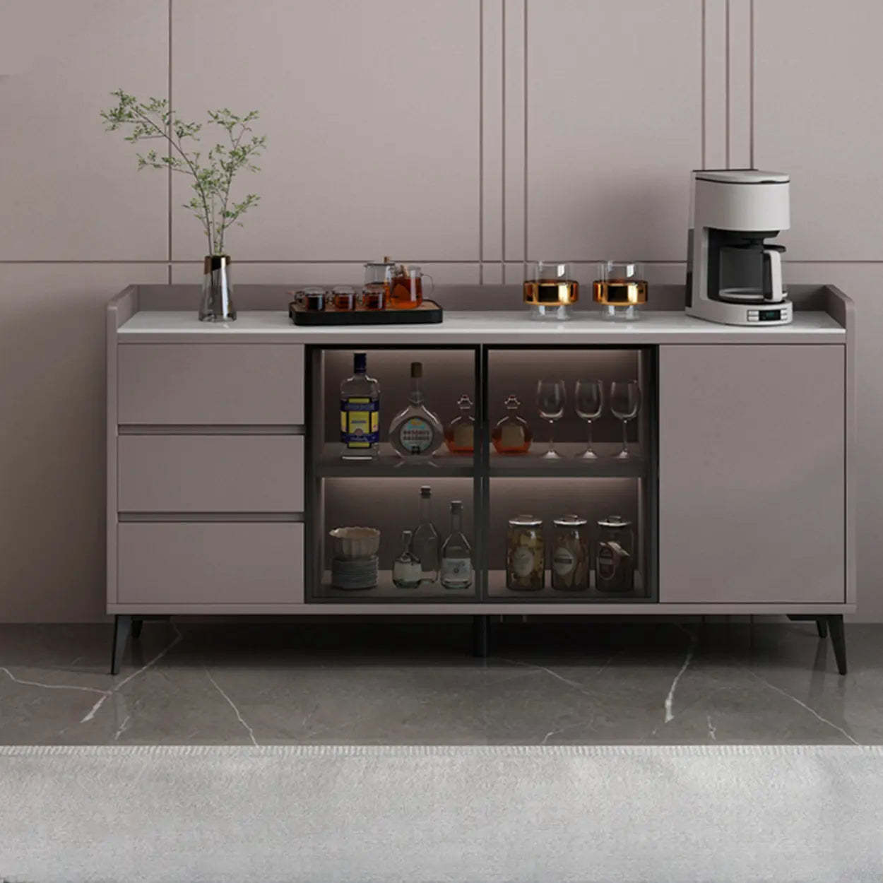 Modern Walnut Wood Large Wine Rack Cabinet — Walnut/White