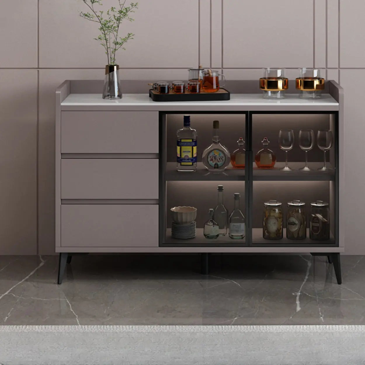 Modern Walnut Wood Large Wine Rack Cabinet — Walnut/White