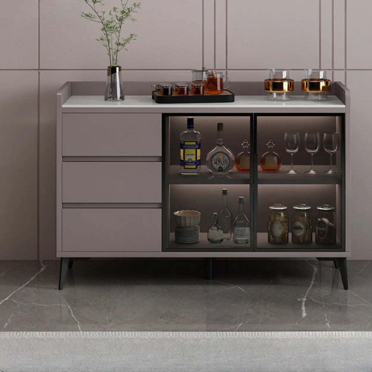 Modern Walnut Wood Large Wine Rack Cabinet — Walnut/White