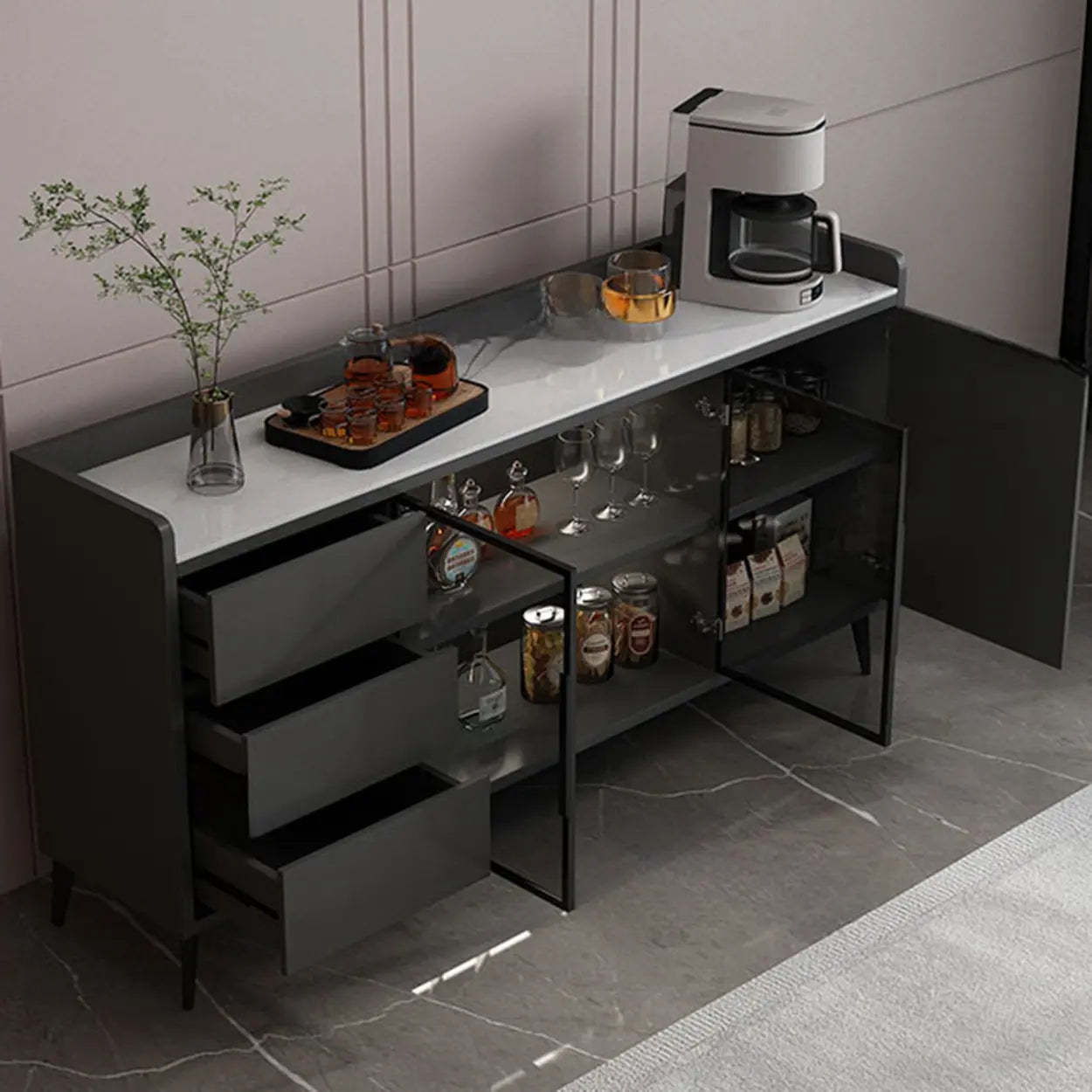 Modern Walnut Wood Large Wine Rack Cabinet — Walnut/White